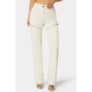 BEBE new Natural Waist Zipper Detail beige cream mini bootcut pants trousers